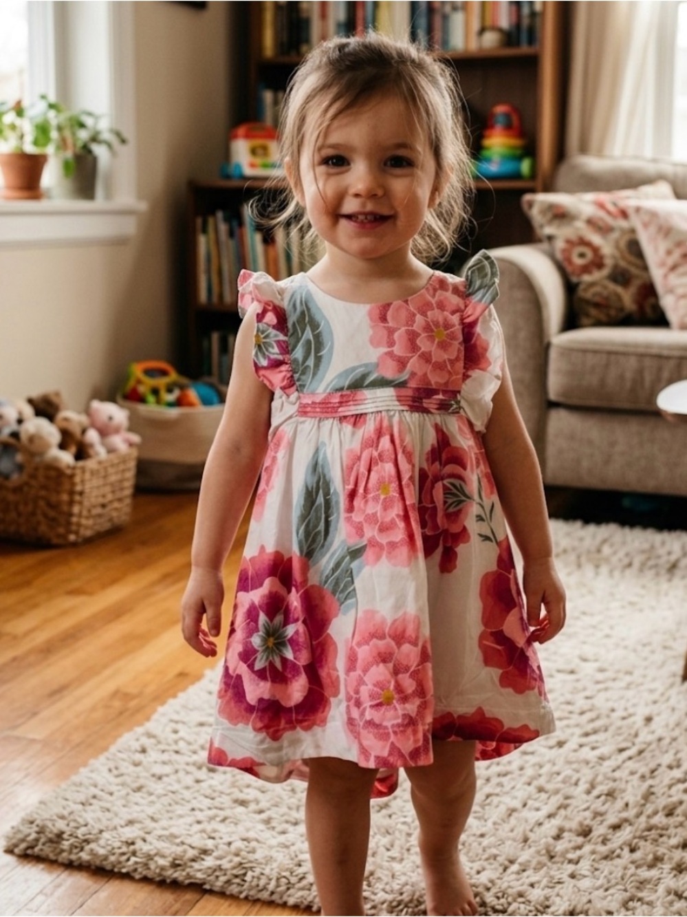 TEA pink and white flower dress size 2 GUC